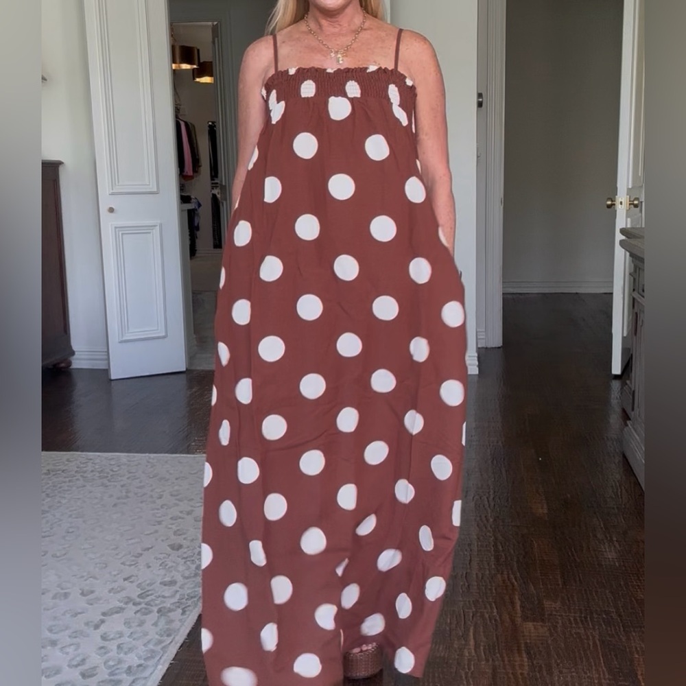Brown Polka Dot Maxi Dress